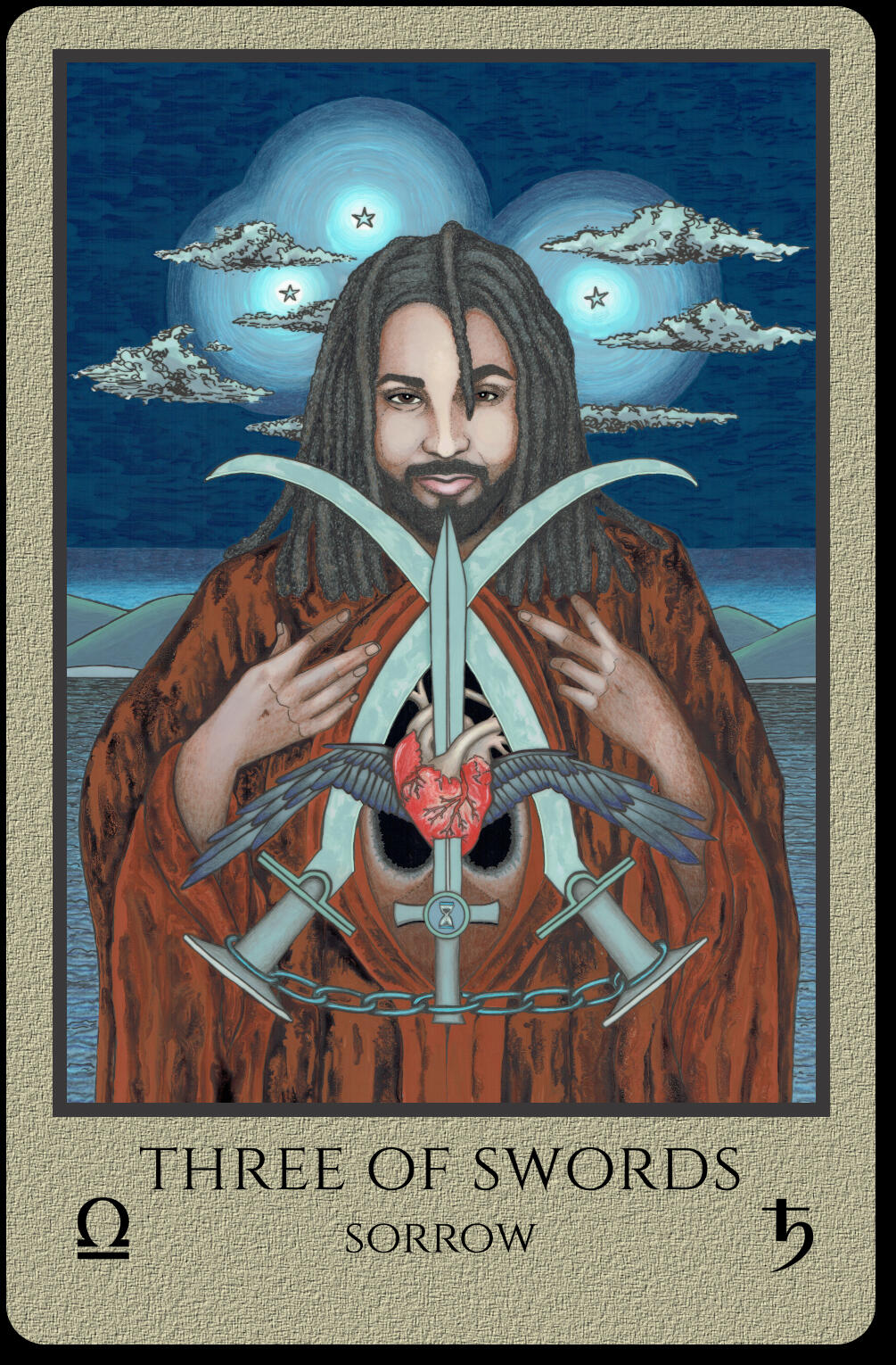 Three of Swords from Telos Tarot of 777